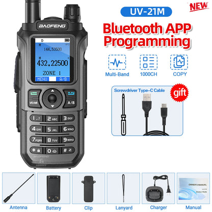 Baofeng UV-21 Pro V2 Wireless Copy Frequency Mutli Band Powerful Waterproof Long Range UV-5R Long Range Type-C Two Way Ham Radio