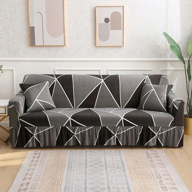 1/2/3/4 Seater Printed Sofa Skirt Cover Elastic Armchair Couch Covers for Living Room Furniture Protector