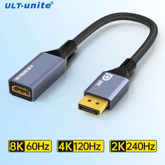 Displayport to HDMI Adapter 8K DP 1.4 to HDMI Adapters Male to Female 8K60HZ 4K120HZ Display Port Converter for Dell Lenovo