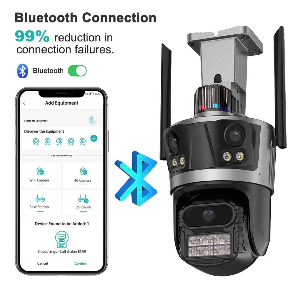 ICsee Security Camera Three Lens 6K 12MP 8X Zoom Outdoor WiFi Wireless CCTV Video Surveillance Auto Tracking Home Protection