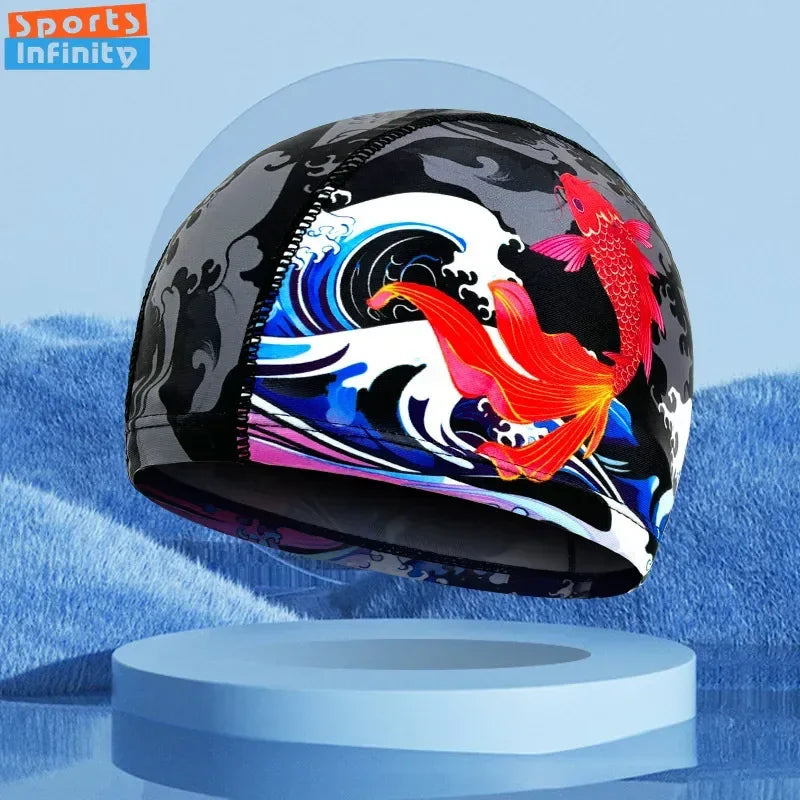 Fashion Adult Swim Cap Unisex Flame Printed Swimming Cap Comfortable Non Slip Fabric Swimming Caps Swimming Accessories