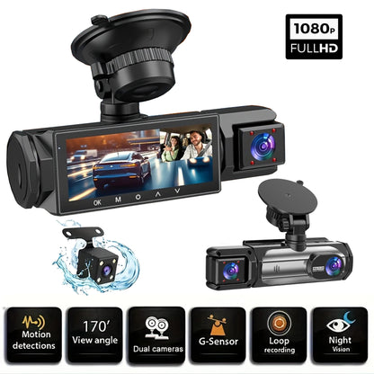 3 Cameraes Dash Cam 1080P Front and rear view camera Night Vision Parking Monit Car DVR 3way Car Video Recorder With Gift
