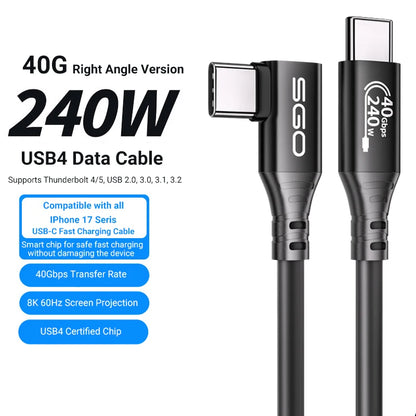 USB C Cable 80Gbps USB 4 Cables 240W Gen 4 Data Cable Compatible with Thunderbolt 5 Cable Right Angle 90 Degree USB Type-C Cable