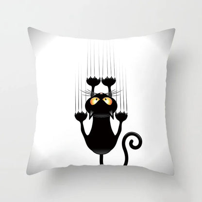 Home Decoration Black Cat Animal Print Cushion Pillowcase  Cover Sofa   Office Furnishing 45X45CM