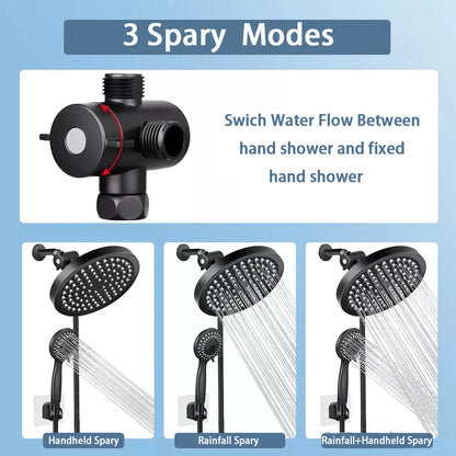 Bathroom Concealed 6-inch ABS Pressurized Shower Set Matte Black Showerhead Combination Toilet Top Spray Shower
