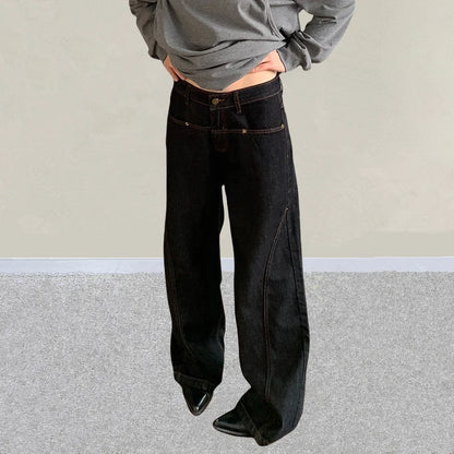 2025 Ropa Y2K Fashion Dark Blue Baggy Stacked Jeans Pants For Women Clothing Wide Leg Casual Lady Denim Trousers Pantalon Femme