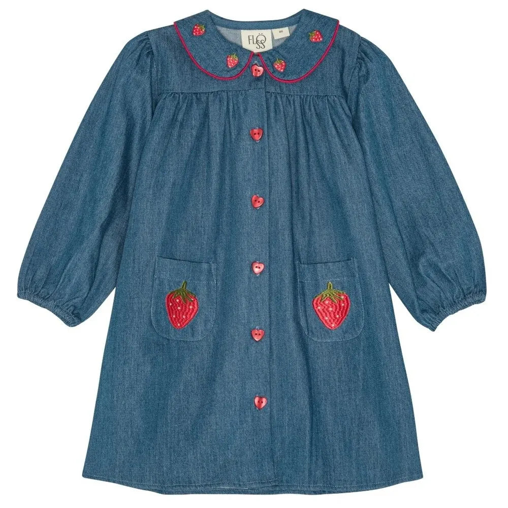 Kids Girls Clothes 25AW New Toddler Cute Bow Strawberry Printed Dresses Denim Vest Dress Jeans Children Clothing
