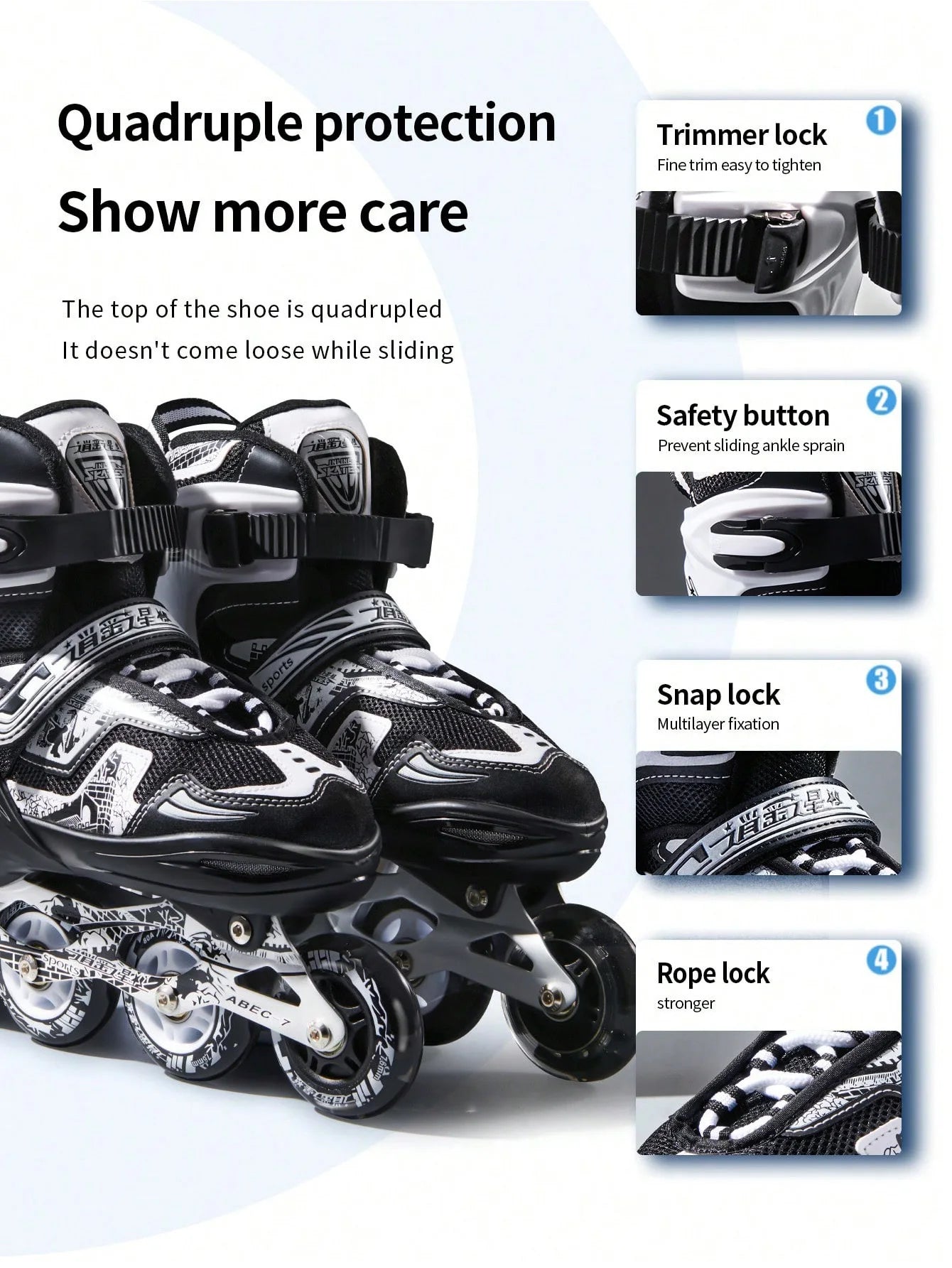 FREE STAR high-end shaped four-size adjustable adjustable height in-line PU roller skates comfortable breathable soft surface ro