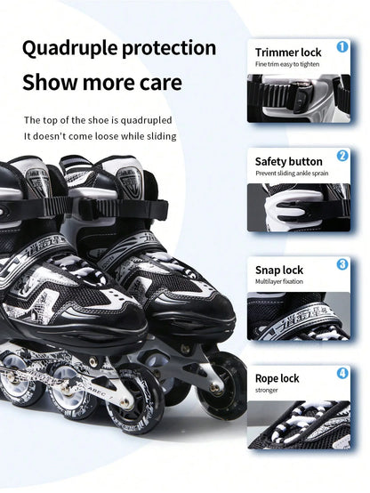 FREE STAR high-end shaped four-size adjustable adjustable height in-line PU roller skates comfortable breathable soft surface ro