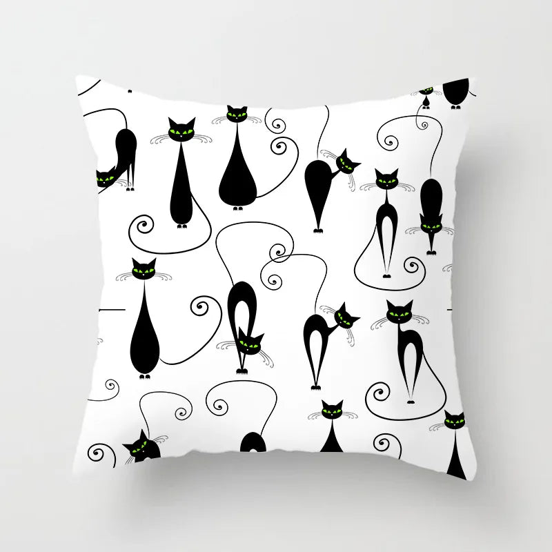 Home Decoration Black Cat Animal Print Cushion Pillowcase  Cover Sofa   Office Furnishing 45X45CM