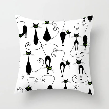 Home Decoration Black Cat Animal Print Cushion Pillowcase  Cover Sofa   Office Furnishing 45X45CM