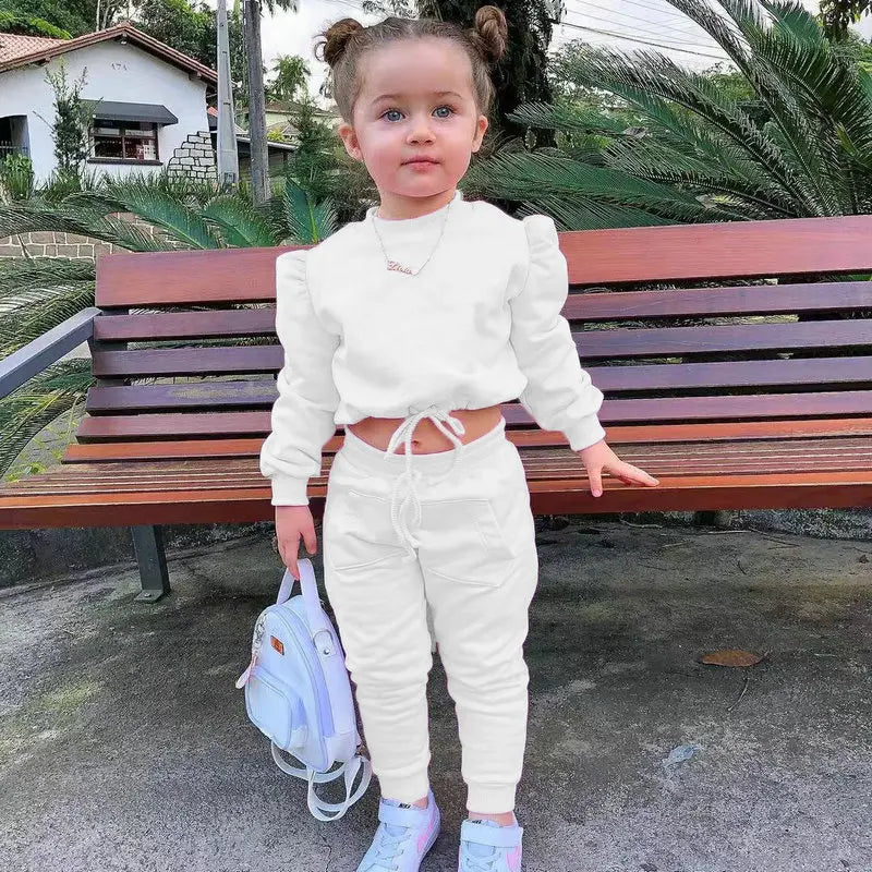 1-8Years Soild Kids Girl Child Suit Outfit Long Sleeve Crop Tops+Pants Sets Fashion Spring Autumn Baby Girl Clothes Suits 2023
