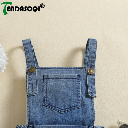 4-8Y Kids Girls Overalls Clothing Spring Autumn Double Shoulder Suspenders Denim Bell Bottoms Children Girl Trousers Clothes