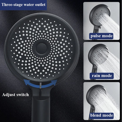 Shower Head 3 Mode Rainfall ABS Round High Pressure Turbo Spray Nozzle Adjustable Black Eco Shower Bathroom Accessories FR102