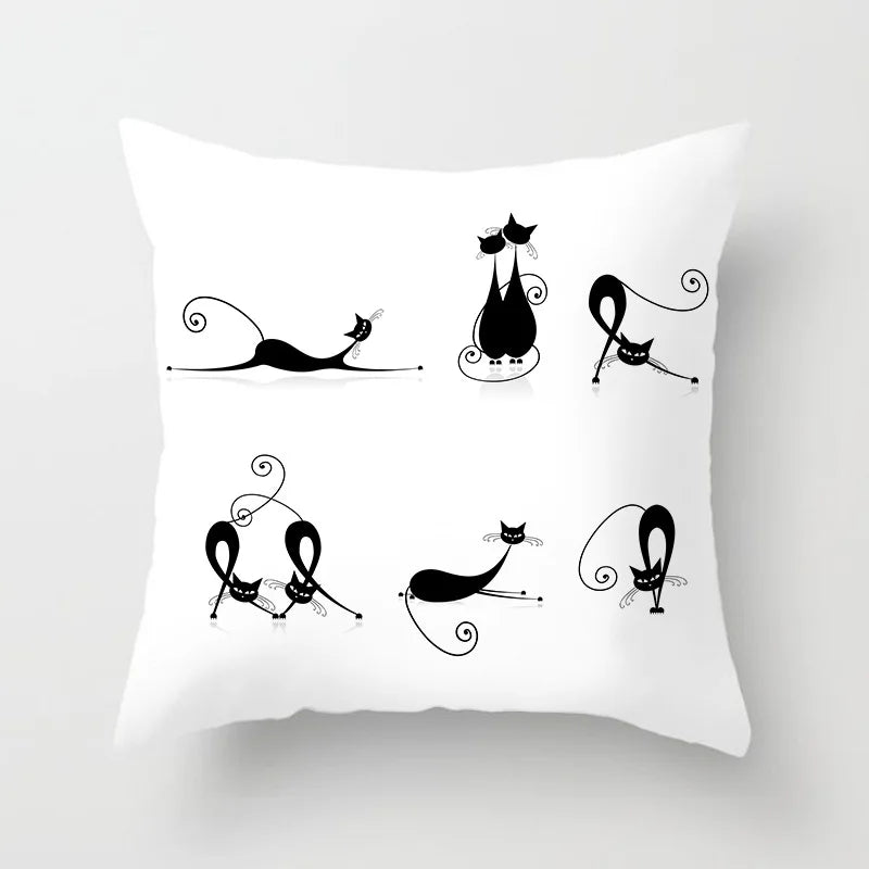 Home Decoration Black Cat Animal Print Cushion Pillowcase  Cover Sofa   Office Furnishing 45X45CM