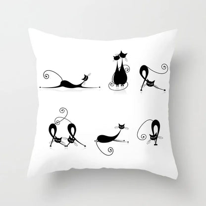 Home Decoration Black Cat Animal Print Cushion Pillowcase  Cover Sofa   Office Furnishing 45X45CM
