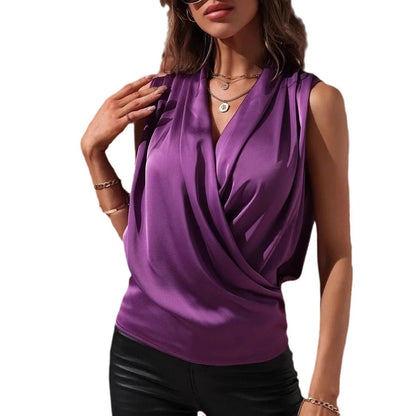 Woman Clothing Silk Top, Ladies, Satin Shirt, No Female Sleeves Chemises Et Blouses Tops For Woman Camisas De Mujer Top Mujer