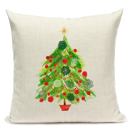 1pcs/SET Christmas Tree Pattern Linen Throw Pillow Case, Decorative Cushion Cover, Car, Home, Sofa Decor, Merry Christmas