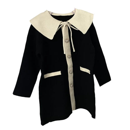 Children Girl Knitwear Dress Autumn Turn Down Collar Elegant Infant Baby Girl Dress Loose Casual Single Breasted Kids Girl Dress
