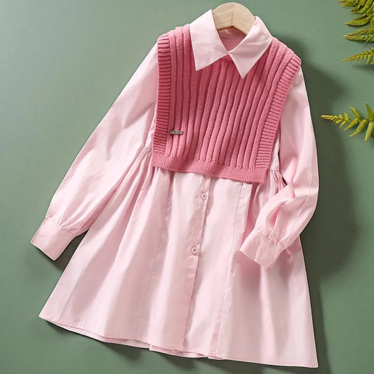 Baby Clothes Kids Party Dresses for Girls Outfits Teenagers Pink Shirt Dress Children Costumes Spring Autumen 6 8 10 12 13 Years