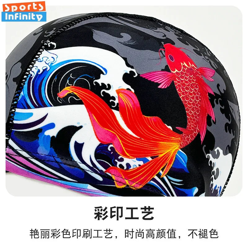 Fashion Adult Swim Cap Unisex Flame Printed Swimming Cap Comfortable Non Slip Fabric Swimming Caps Swimming Accessories