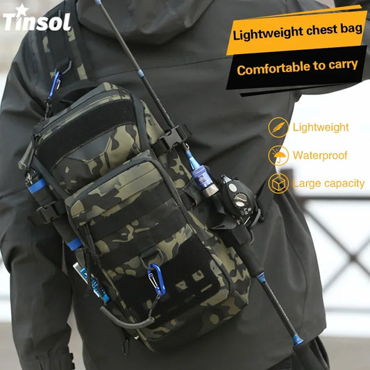 TINSOL Waterproof Fishing Shoulder Bag Outdoor Sports Cycling Crossbody Chest Single Backpack Travel Climbing Camping Tactical