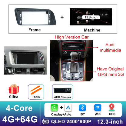 12.3 inch GPS Navigation Wireless Carplay Android 14 for Audi Q5 2009 - 2017 BT Car Multimedia Video Radio Player 4G Auto Tools
