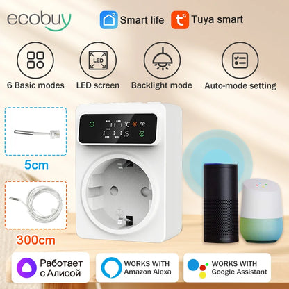 New Tuya WIFI Digital Thermostat Socket 16A Outlet Plug Remote Temperature Controller Timer Switch Cooling Heating 3M NTC Sensor