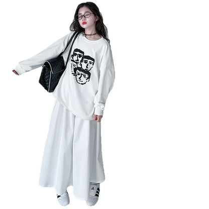 Children Costumes Spring Loose Fashion Girls Clothing Retro Versatile Personality Sweatshirt Skirt 2pcs Casual Kids Outfits Set