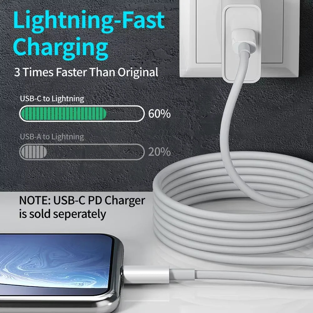 1-2PCS Original 20W PD USB Type C to Lighting Fast Charger Cable For Apple iPhone 14 13 12 11 Pro Max X XR 8 iPad Data Sync Line