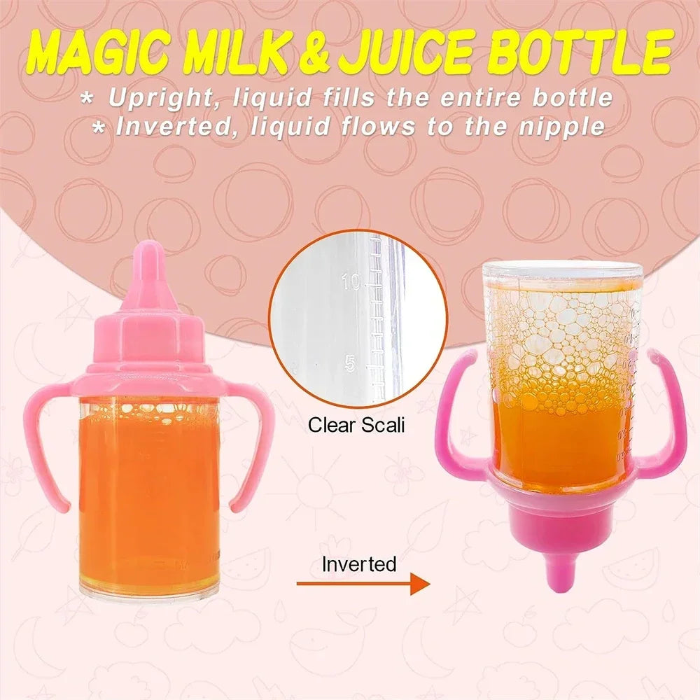 Doll accessories Baby Doll Feeding Bottle Set Baby Care Toy Stroller 2pc Milk And Juice Bottles With Toy Pacifier For Baby Dolls