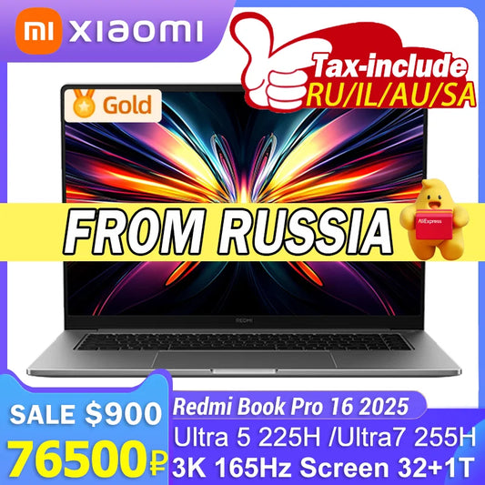 【Russia Stock】Original Xiaomi REDMI BOOK Pro 16 2025 U5 225H/U7 255H Intel Arc integrated Graphics 3.1K 165Hz Screen