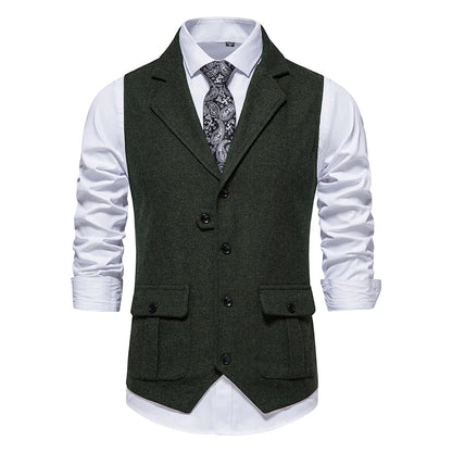 Costume Homme Vintage Suit Vest Men Herringbone Tweed Gentleman Elegant Wasitcoat Mens Business Formal Dress Vest Chaleco Hombre
