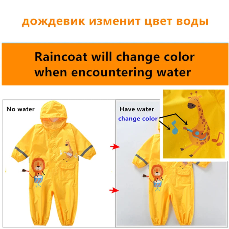 1-10 Years Old Children Raincoat Kids Boys Girls Waterproof Jumpsuit Hooded One-Piece Cartoon Dinosaur Baby Rainwear And Pants
