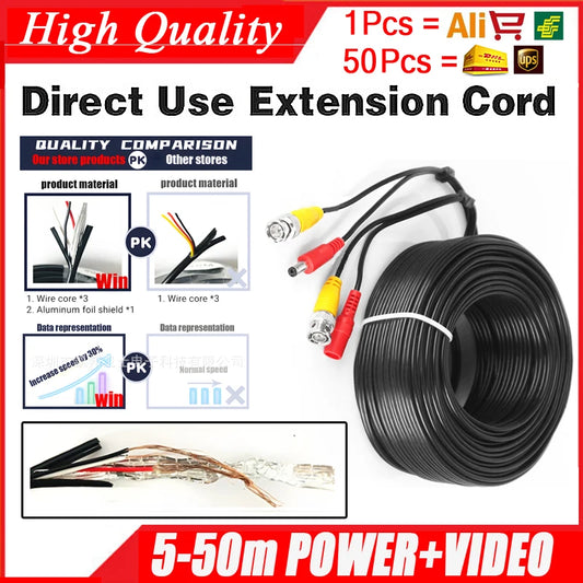 ALL Copper AHD CCTV CABLE 5m 10m 15m 20m 30m 50m Video+power AHD Copper CCTV Camera extend Wires Extension extension with BNC+DC
