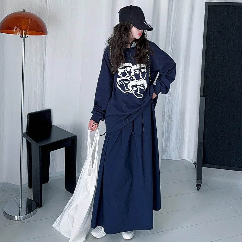 Children Costumes Spring Loose Fashion Girls Clothing Retro Versatile Personality Sweatshirt Skirt 2pcs Casual Kids Outfits Set