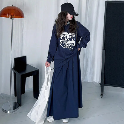 Children Costumes Spring Loose Fashion Girls Clothing Retro Versatile Personality Sweatshirt Skirt 2pcs Casual Kids Outfits Set