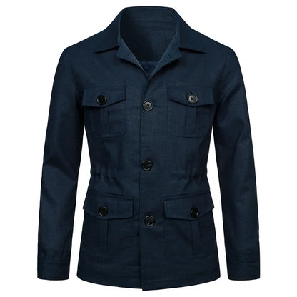 Mens Coats Safari Jacket Linen British Retro Gentry Suit Pockets Outerwear Fashion Solid Color Male Tops Ropa Hombre