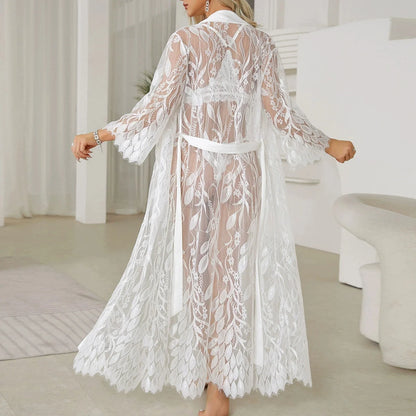 Women'S Home Sexy Pure Desire Love Mesh Pajamas Morning Robe Ice Silk Long Robe Sexy Lingerie Role Play Monos Para Mujer ﻿