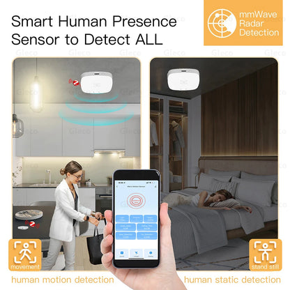 5.8G/24G ZigBee Wifi MmWave Human Presence Motion Sensor Detector With Luminance/Distance Detection Tuya Smart Home Automation