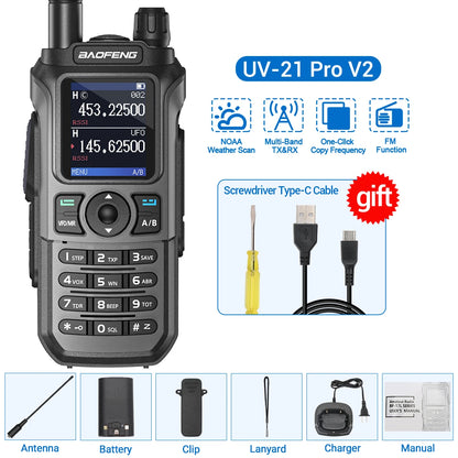 Baofeng UV-21 Pro V2 Wireless Copy Frequency Mutli Band Powerful Waterproof Long Range UV-5R Long Range Type-C Two Way Ham Radio