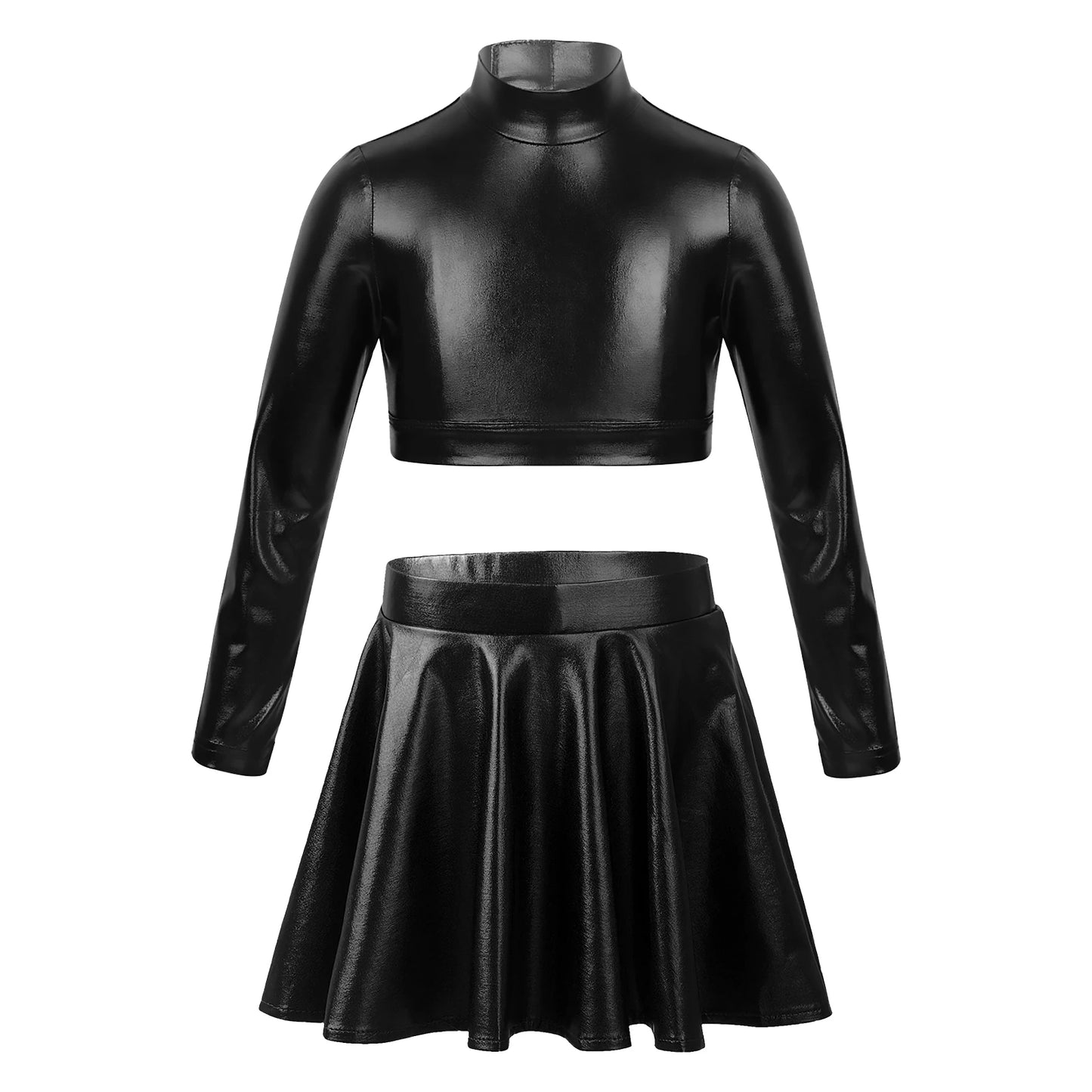 Children Clothing Girl Metallic Sleeveless Tops Flared Pleated A-Line Mini Short Skirt Kids Outfits 2pcs Clothes Set Dance Wear