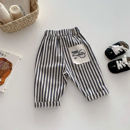 Autumn Clothes Children's Pants Casual 0-5 Years Old Korean Soft Denim Children's Clothing Boys Fashion Striped Pants Infant