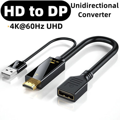 4K@60Hz HD to DisplayPort Unidirectional Adapter with USB Power Cord HDMI-compatible to DP Cable for PC Computer Game Monitor