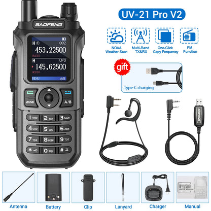 Baofeng UV-21 Pro V2 Wireless Copy Frequency Mutli Band Powerful Waterproof Long Range UV-5R Long Range Type-C Two Way Ham Radio