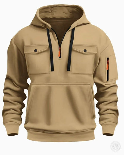 Men's Casual Sports Hoodie Spring Autumn Fashion Arm Pocket Pull Rope Hooded Long-Sleeved Top Loose Solid Color Pullover Blouse