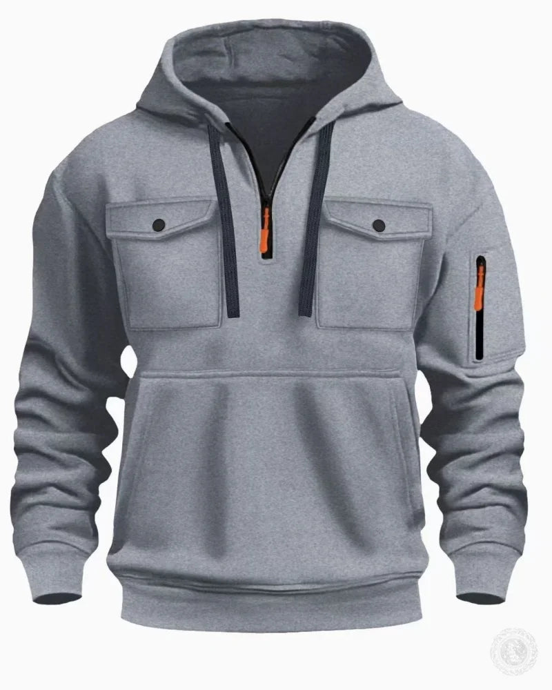 Men's Casual Sports Hoodie Spring Autumn Fashion Arm Pocket Pull Rope Hooded Long-Sleeved Top Loose Solid Color Pullover Blouse
