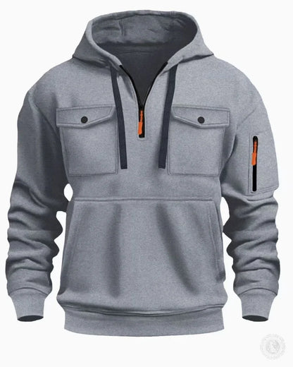 Men's Casual Sports Hoodie Spring Autumn Fashion Arm Pocket Pull Rope Hooded Long-Sleeved Top Loose Solid Color Pullover Blouse