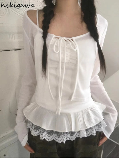 2025 Ropa Mujer Korean Fashion Vest for Women Patchwork Lace Sweet Camis Sleeveless Tunic Camis Solid Color Summer Sexy Tanks