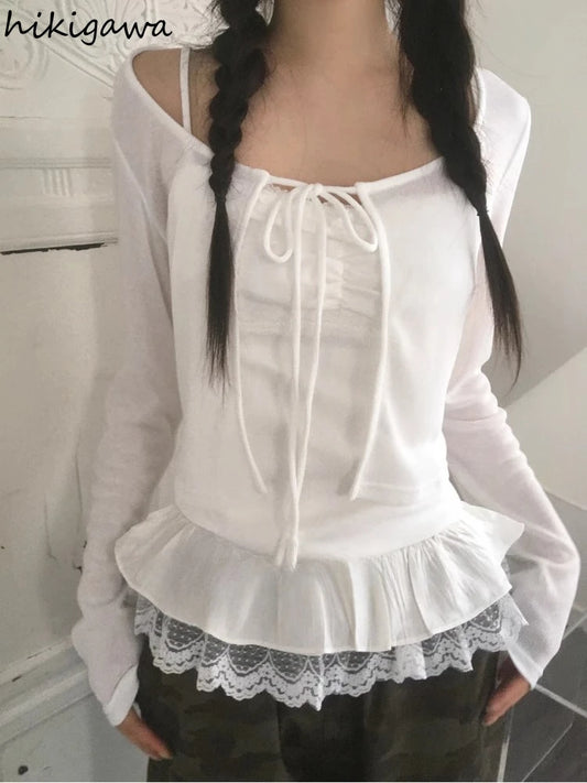 2025 Ropa Mujer Korean Fashion Vest for Women Patchwork Lace Sweet Camis Sleeveless Tunic Camis Solid Color Summer Sexy Tanks